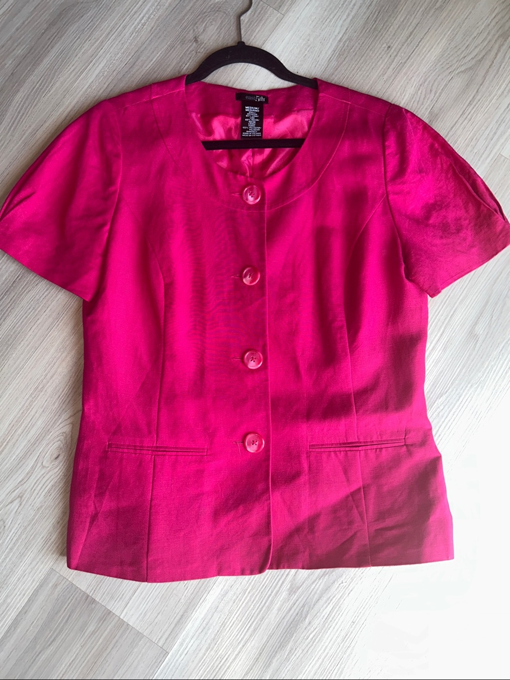 East 5th Short-Sleeve Linen Button Up Jacket M Pink Career Minimalist Solid
